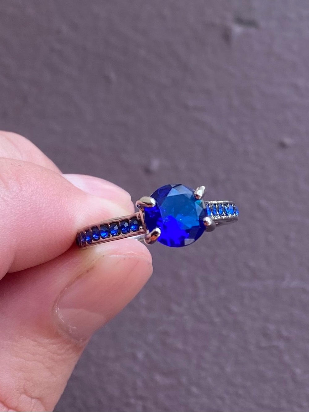 Blue Cubic Zirconium Stones Stainless Steel Ring Size: 7.5